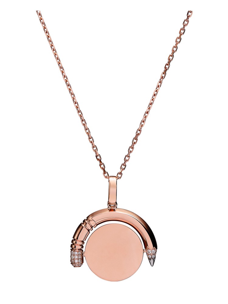 Tzuri 18k Rose Gold and Diamond Flip Me Necklace With Custom Inscription 