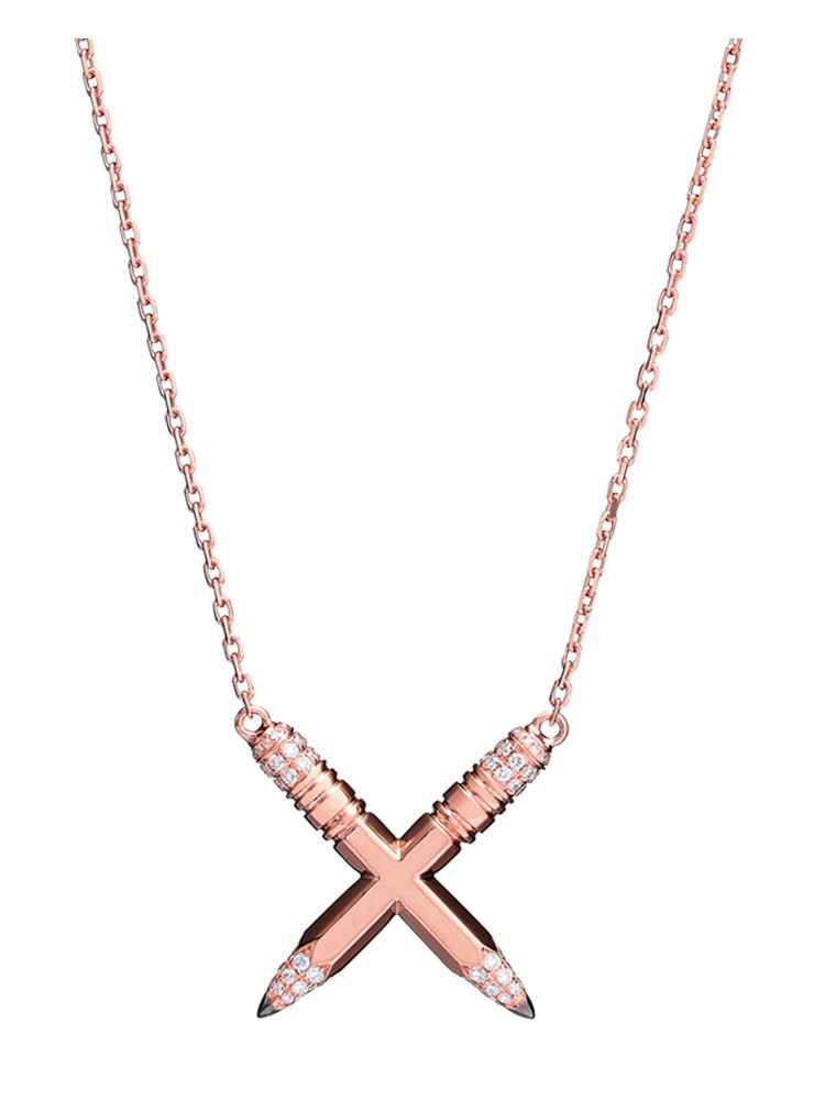 Tzuri 18k Rose Gold and Diamond X Necklace