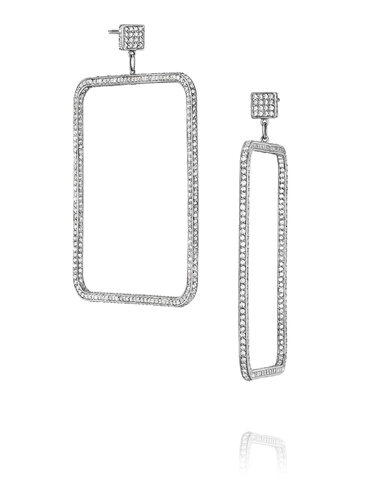 Piece Square Diamond Dangle Earrings