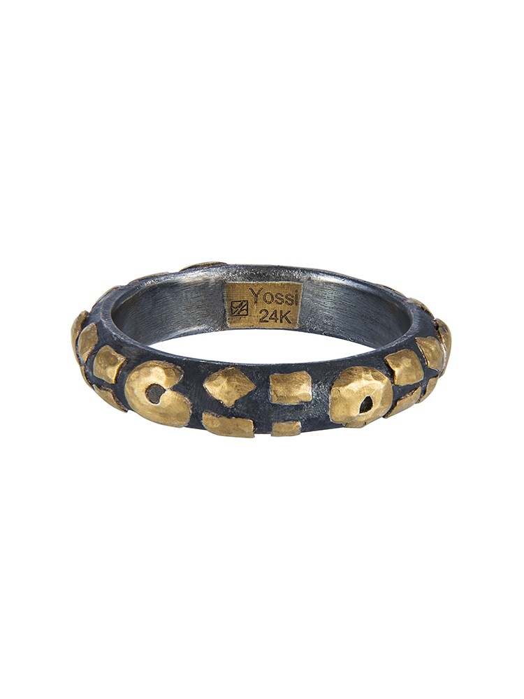 Yossi Harari Jewelry Jane 24k Gold & Oxidized Gilver Leopard Stack Ring Size 6