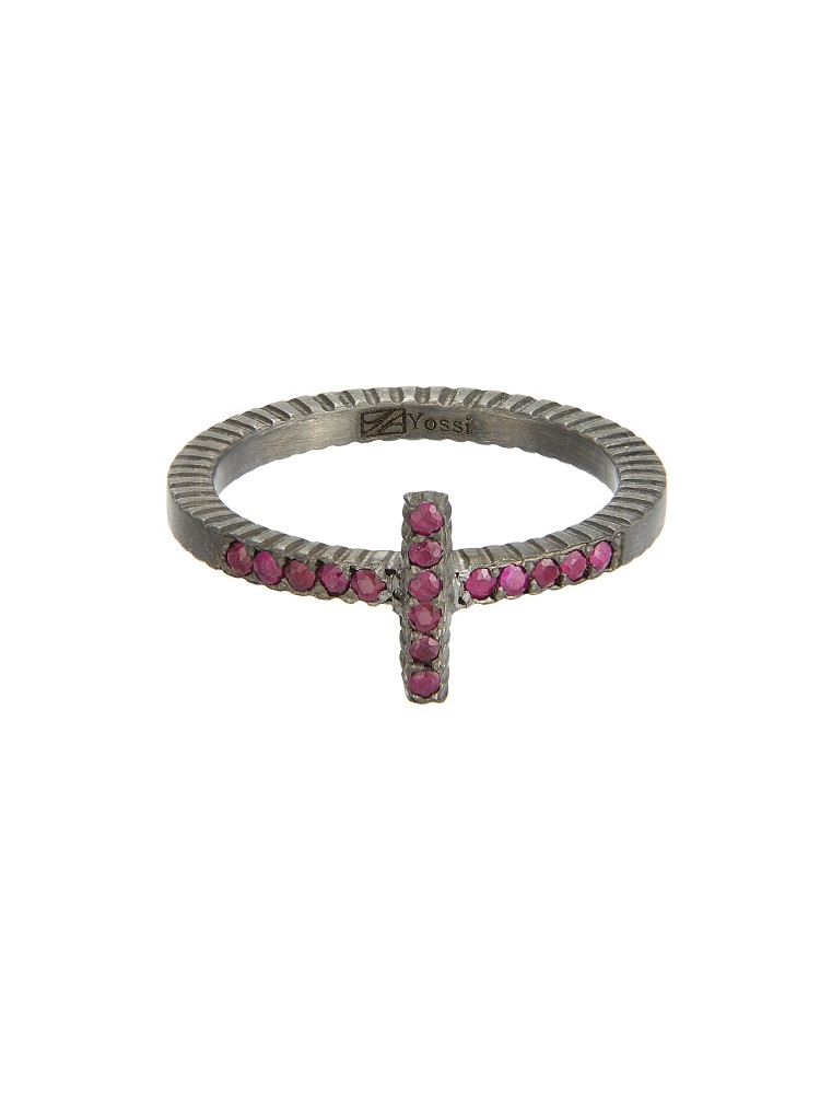 Yossi Harari Jewelry Oxidized Gilver Ruby Stick Lilah Stack Ring Size 6