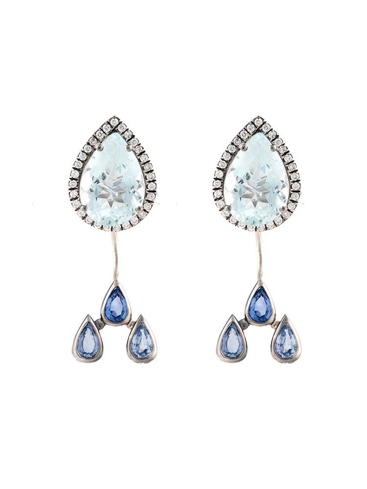 18K White Gold Aquamarine Watershed Earrings