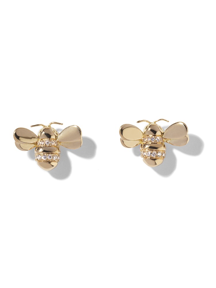 18K Gold Wonderland Diamond Bee Stud Earrings
