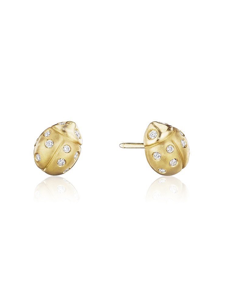 18K Gold Medium Wonderland Ladybug Diamond Stud Earrings