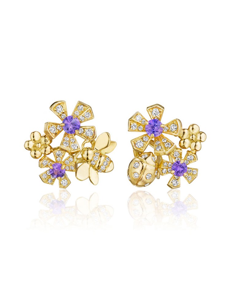 18K Gold Wonderland Pow Orchid Stud Earrings