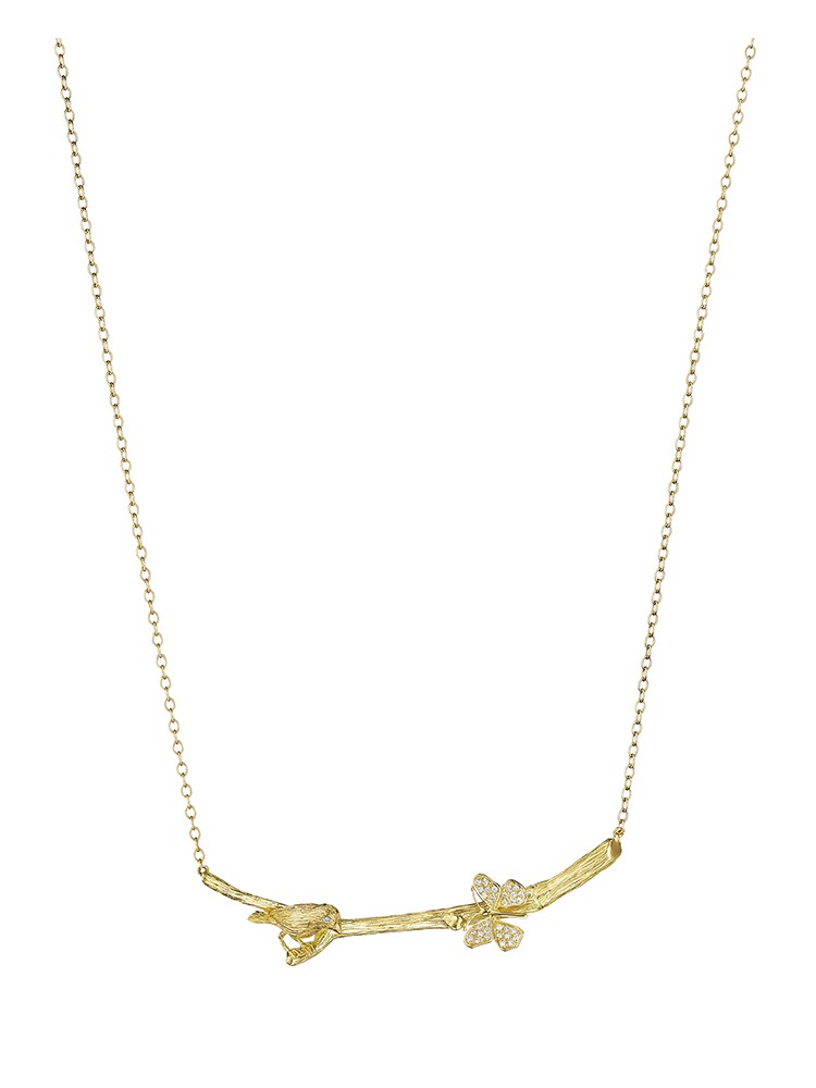 18K Gold Wonderland Stackable Bird and Butterfly Twig Necklace