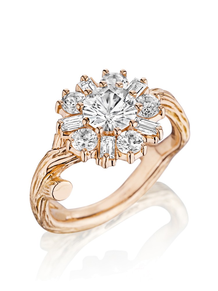 18K Gold Wonderland White Sapphire Flower Ballerina Ring
