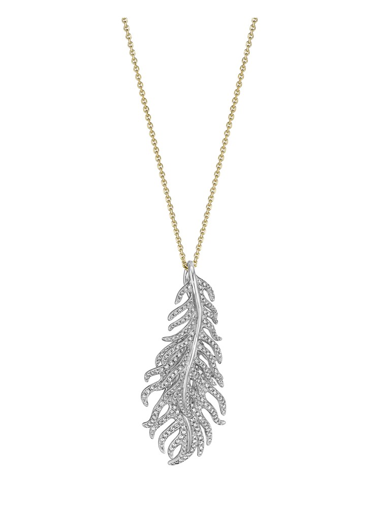 18K Gold Phoenix Feather Vertical Necklace