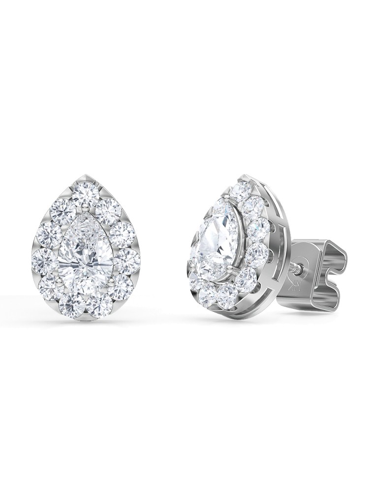1.00 Ct Pear Shape Lab-Grown Diamond Halo Earrings set in 14K White Gold 