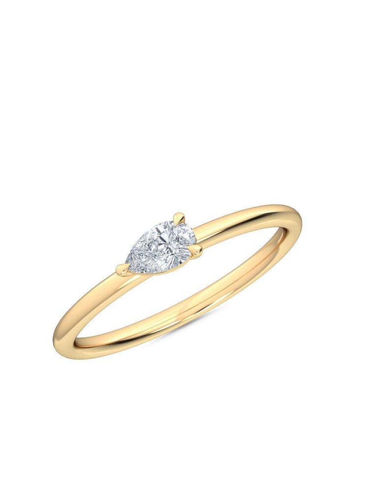 0.25 Ct Horizontal Pear Cut Petite Lab Grown Diamond Ring in 14K Yellow Gold 