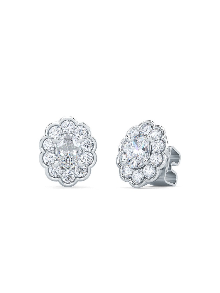 1.50 Ct Oval Shape Lab-Grown Diamond Halo Earrings set in 14K White Gold 