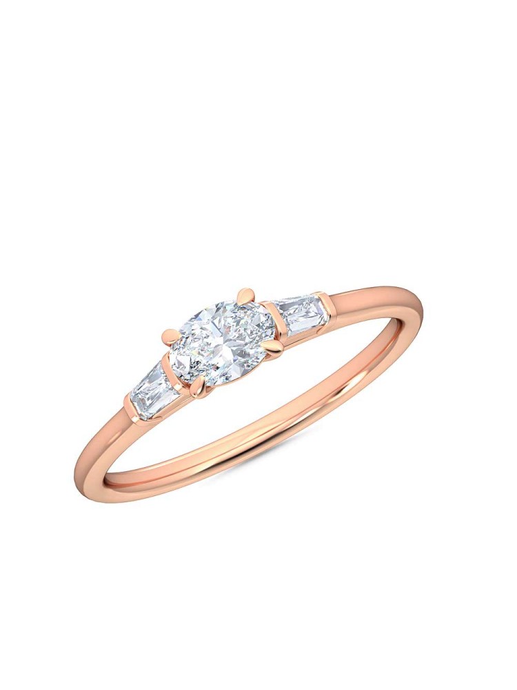 0.30 Ct Horizontal Oval and Baguette Cut Petite Lab Grown Diamond Ring in 14K Rose Gold (E-F, VS1-VS2, 0.30 cttw) by MadeForUs