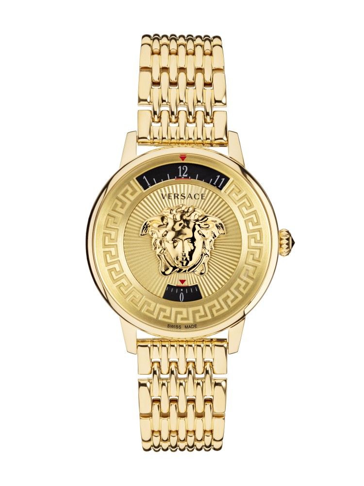 Medusa Icon 38MM Yellow Gold Sunray Dial Stainless Steel Bracelet Womens Watch