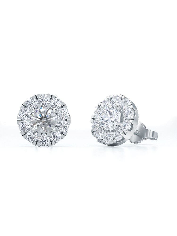 1.00 Ct Round Shape Lab-Grown Diamond Halo Earrings set in 14K White Gold