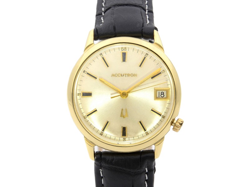 Vintage Bulova Accutron 14K Yellow Gold 34mm Quartz Mens Watch Bulova Buy at TrueFacet