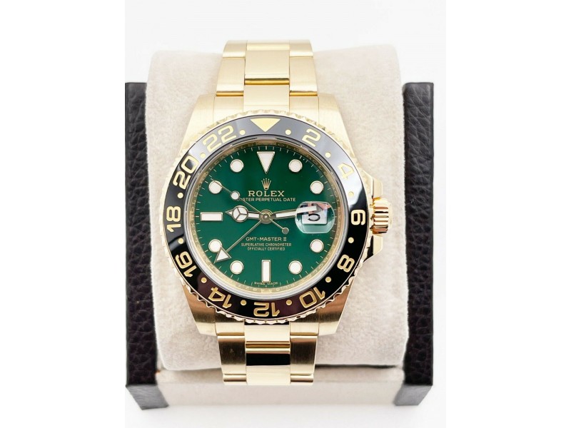 Rolex GMT Master II Green Dial Black Ceramic Bezel 18K Yellow Gold Rolex Buy at TrueFacet