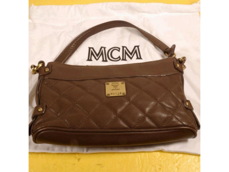 MCM Quilted Baguette 869321 Brown Leather Shoulder Bag
