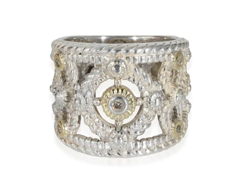 Judith Ripka Cigar Band Ring in 18K Yellow Gold Sterling Silver