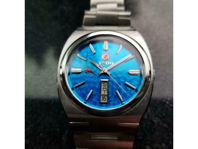 Men s Rado Purple Gazelle 36mm Day Date Automatic C.1970s Swiss Vintage D87 Rado Buy at TrueFacet