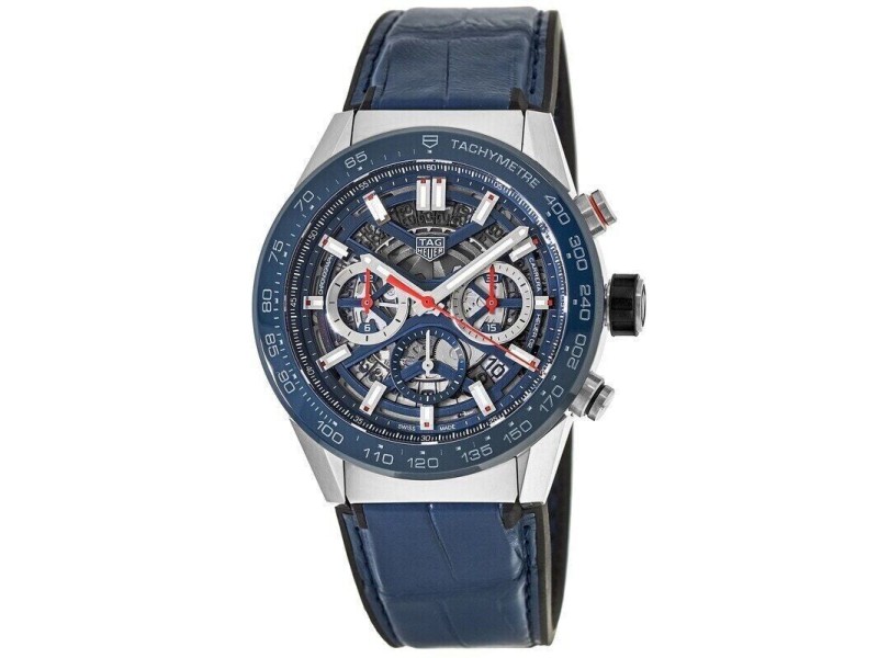 New Tag Heuer Carrera Calibre Heuer Blue Men s Skeleton Watch TAG Heuer Buy at TrueFacet
