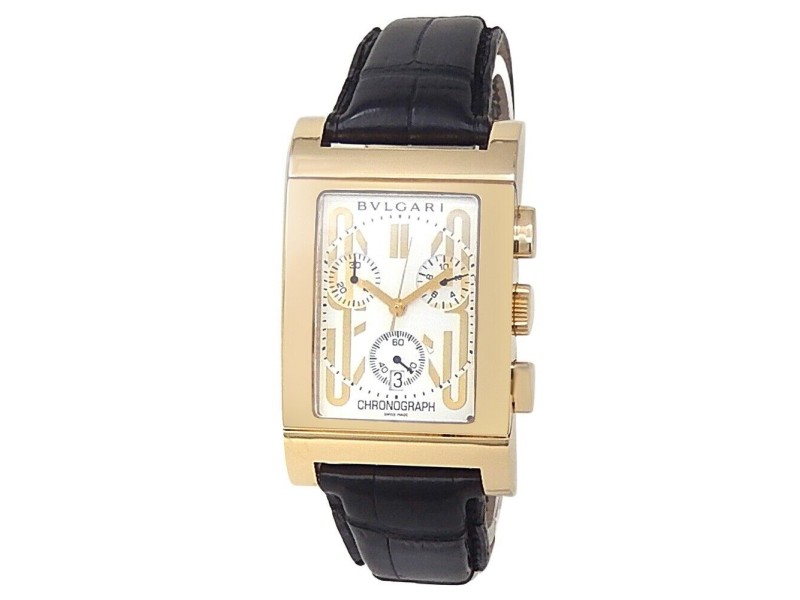 Bvlgari Rettangolo 18k Yellow Gold Leather Quartz White Men s Watch Bvlgari Buy at TrueFacet