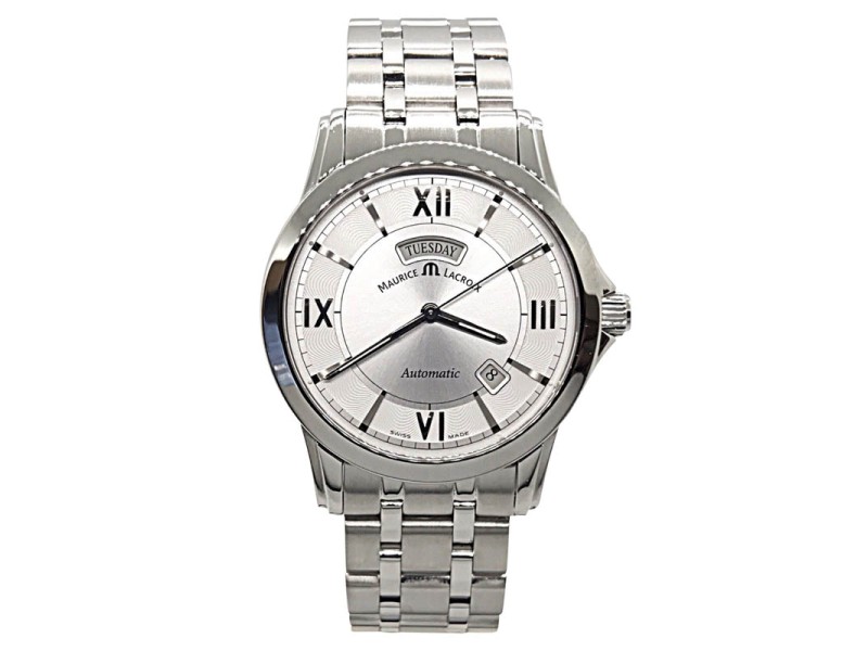 Maurice Lacroix Pontos PT 6058 Stainless Steel Silver Dial Day Date Automatic 39mm Mens Watch Maurice Lacroix Buy at TrueFacet