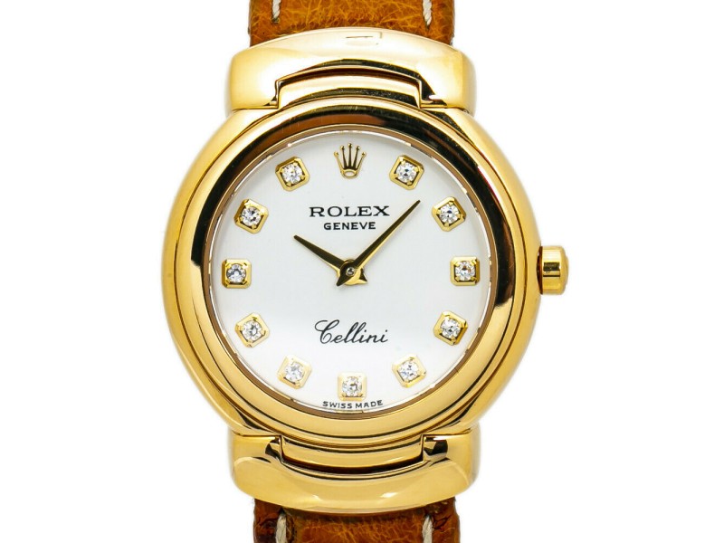 Rolex Cellini 6621 18k Gold White Factory Diamond Dial Quartz Ladies Watch 26MM Rolex Buy at TrueFacet
