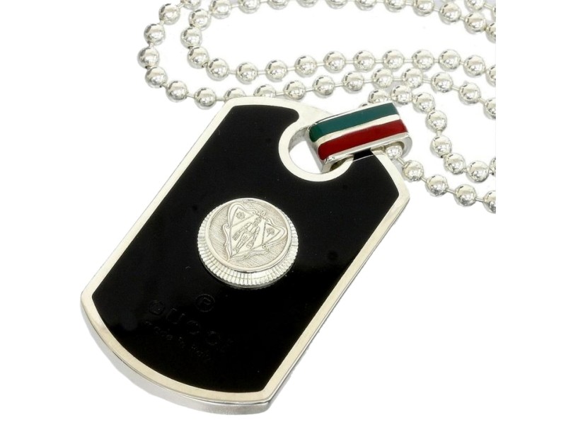 Gucci Sterling Silver Crest Dog Tag Ball Chain Pendant Necklace Gucci Buy at TrueFacet