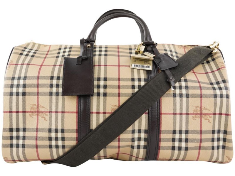 Burberry Beige Nova Check Boston Duffle Bag with Strap 304bur217