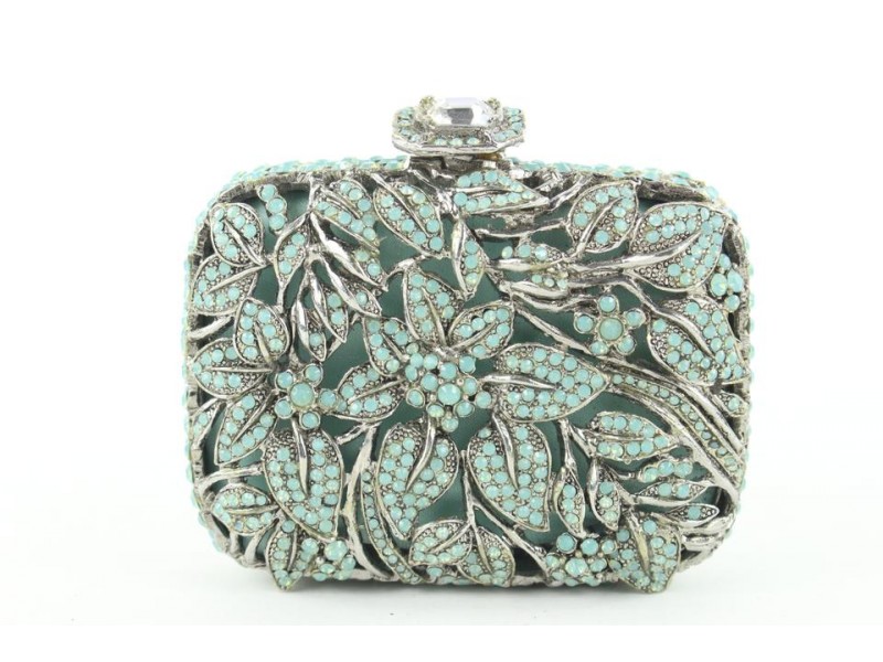 Clara Kasavina Green Beaded Stone Crystal Minaudiere Clutch 77ck426