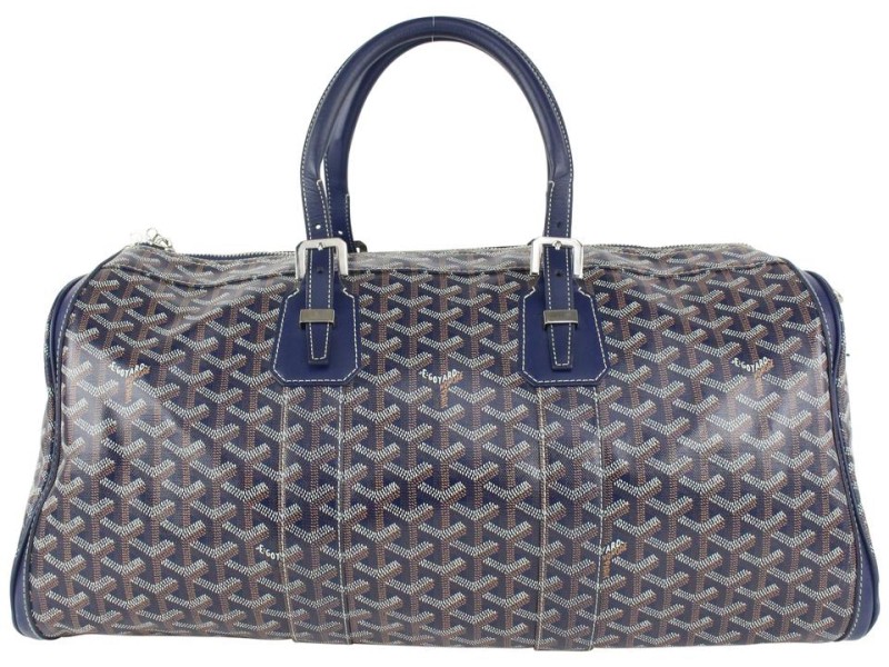 Goyard Navy Blue Chevron Croisiere Boston Duffle Travel Bag 108gy21