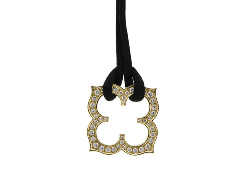 Cartier 18K Yellow Gold Clover and Diamond Pendant on Silk Cord Necklace Cartier Buy at TrueFacet
