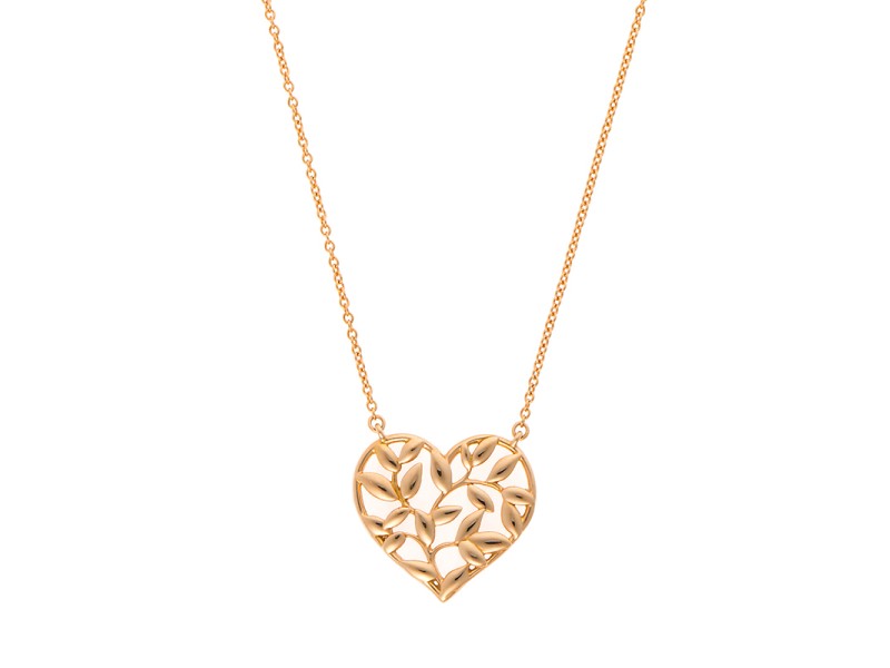 Tiffany Co. Paloma Picasso 18K Rose Gold Olive Leaf Heart Pendant Necklace Tiffany Co. Buy at TrueFacet