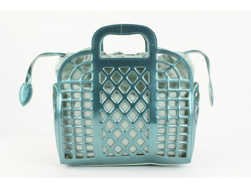 Louis Vuitton Limited Rare Turquoise Metallic Reef Patent Jelly Basket PM 1111lv32