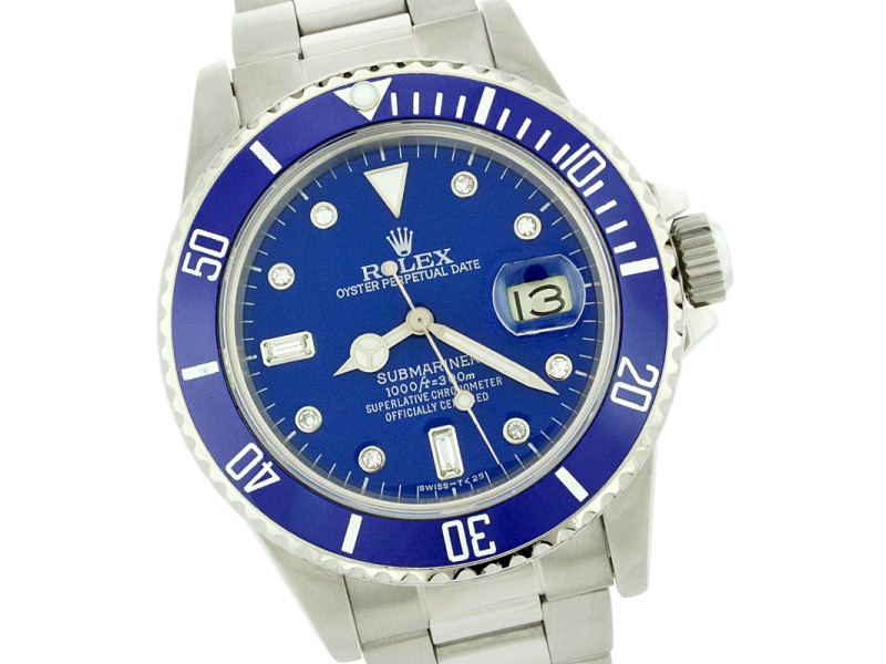 Rolex Submariner 16610 Stainless Steel Blue Diamond Dial 40mm Mens Watch Rolex Buy at TrueFacet