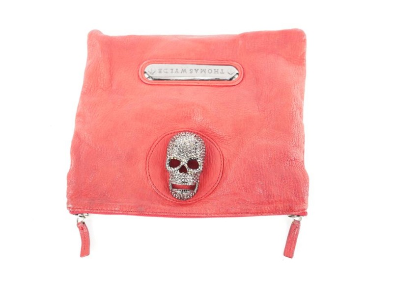 Thomas Wylde Red Leather Skull Foldover Clutch Bag 384tw226