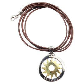 Bulgari 18K Yellow Gold Stainless Steel Leather Cord Necklace