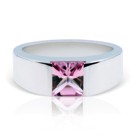Cartier Tank 18K White Gold with Pink Tourmaline Ring Size 5