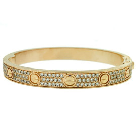 Cartier 18k Rose Gold Factory Diamond Love Bracelet Size 16
