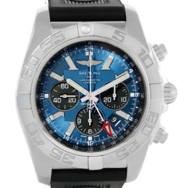 Breitling AB0410 Chronomat GMT Blue Dial Rubber Strap Steel Mens Watch