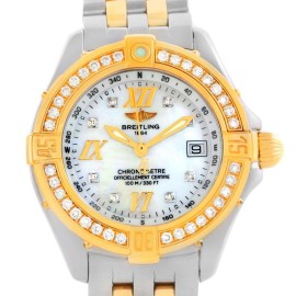 Breitling Ladies D71365 Steel 18K Yellow Gold MOP Dial Diamond Watch 