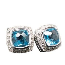David Yurman Petite Albion 7mm Earrings BLUE TOPAZ and DIAMONDS