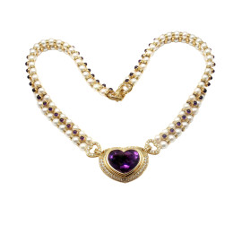 Bulgari 18K Yellow Gold Diamond Amethyst Pearl Necklace