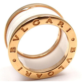 Bulgari B.Zero 18K Rose Gold White Ceramic Band Ring