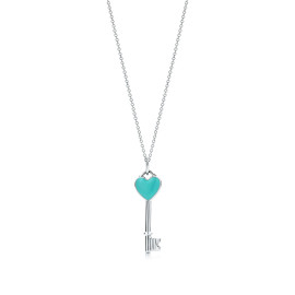 Tiffany & Co. 925 Silver Heart Key Enamel Necklace 
