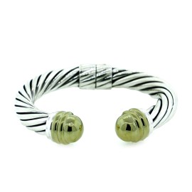 David Yurman Sterling Silver and 14K Yellow Gold Bangle Bracelet