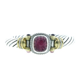 David Yurman Sterling Silver, Rubelite & Diamond Bracelet