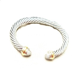 David Yurman 7mm Sterling Silver Yellow Gold Diamond Bracelet 
