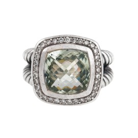 David Yurmam Prasiolite and 0.22ct Diamond Albion Ring Size 6