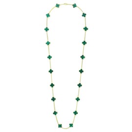 Van Cleef & Arpels 18K Yellow Gold & Malachite 20 Motifs Alhambra Necklace